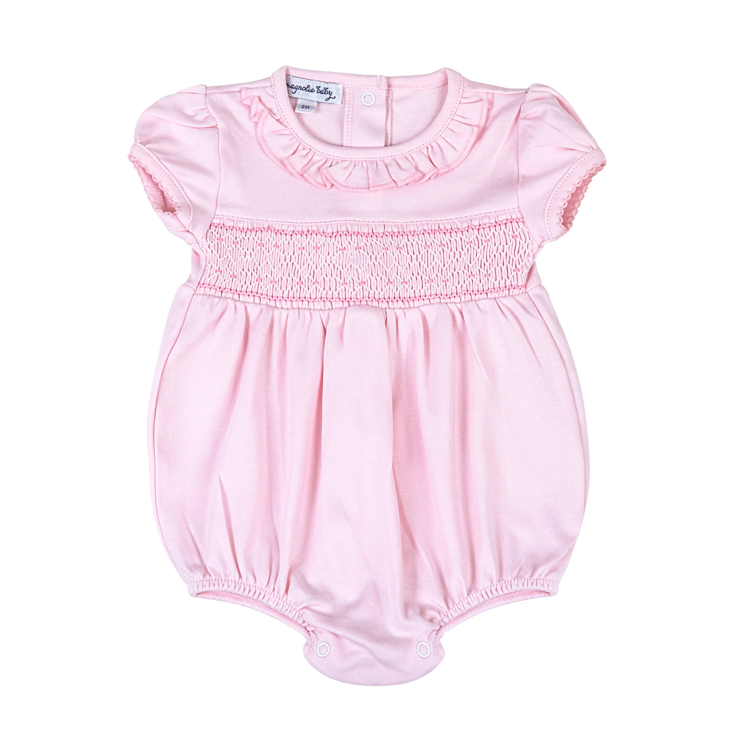 Pink Smocked Short Sleeve Girl Bubble