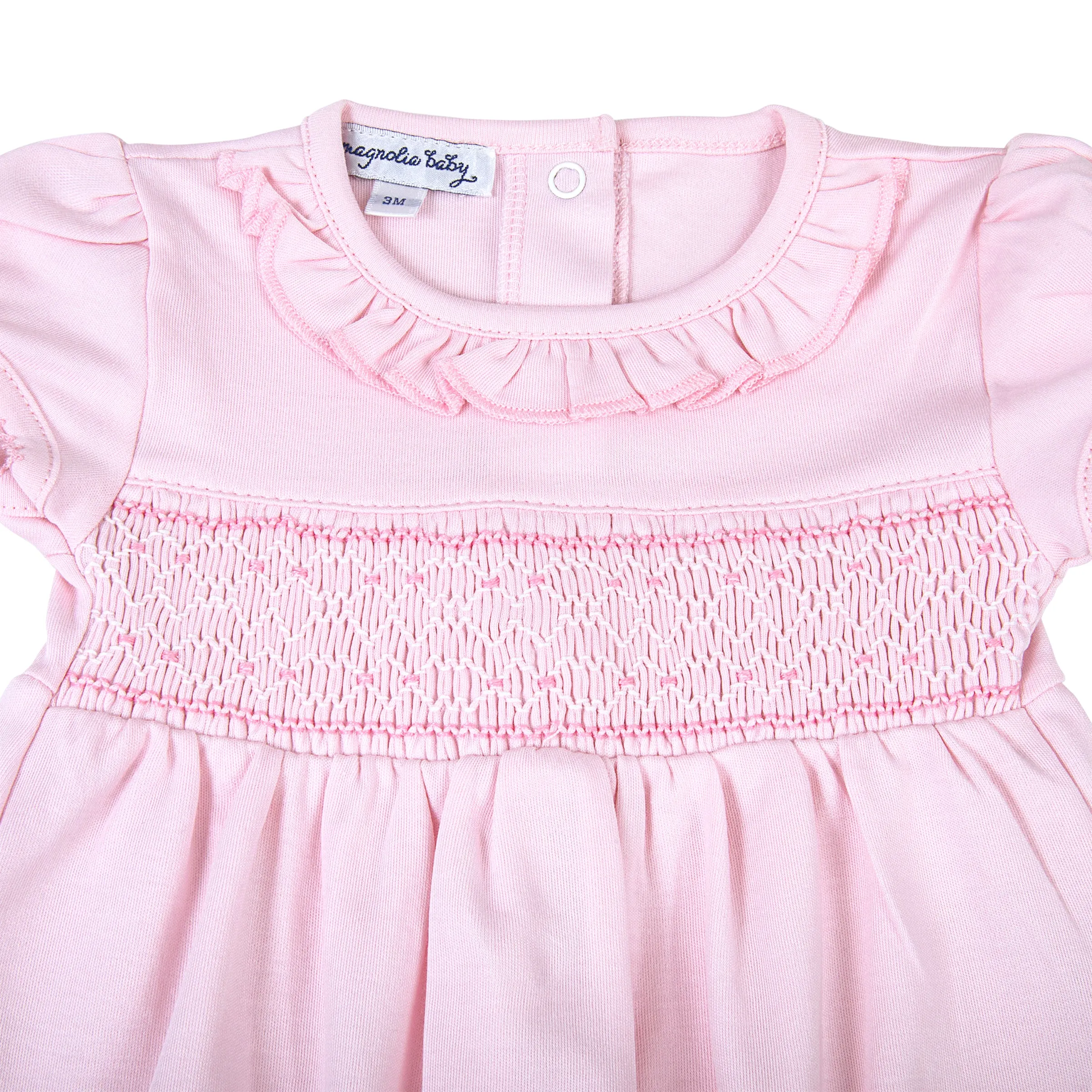 Pink Smocked Short Sleeve Girl Bubble