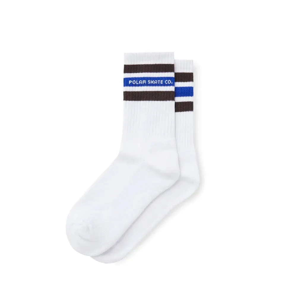 Polar Skate Co. Fat Stripe Socks White/Brown/Blue