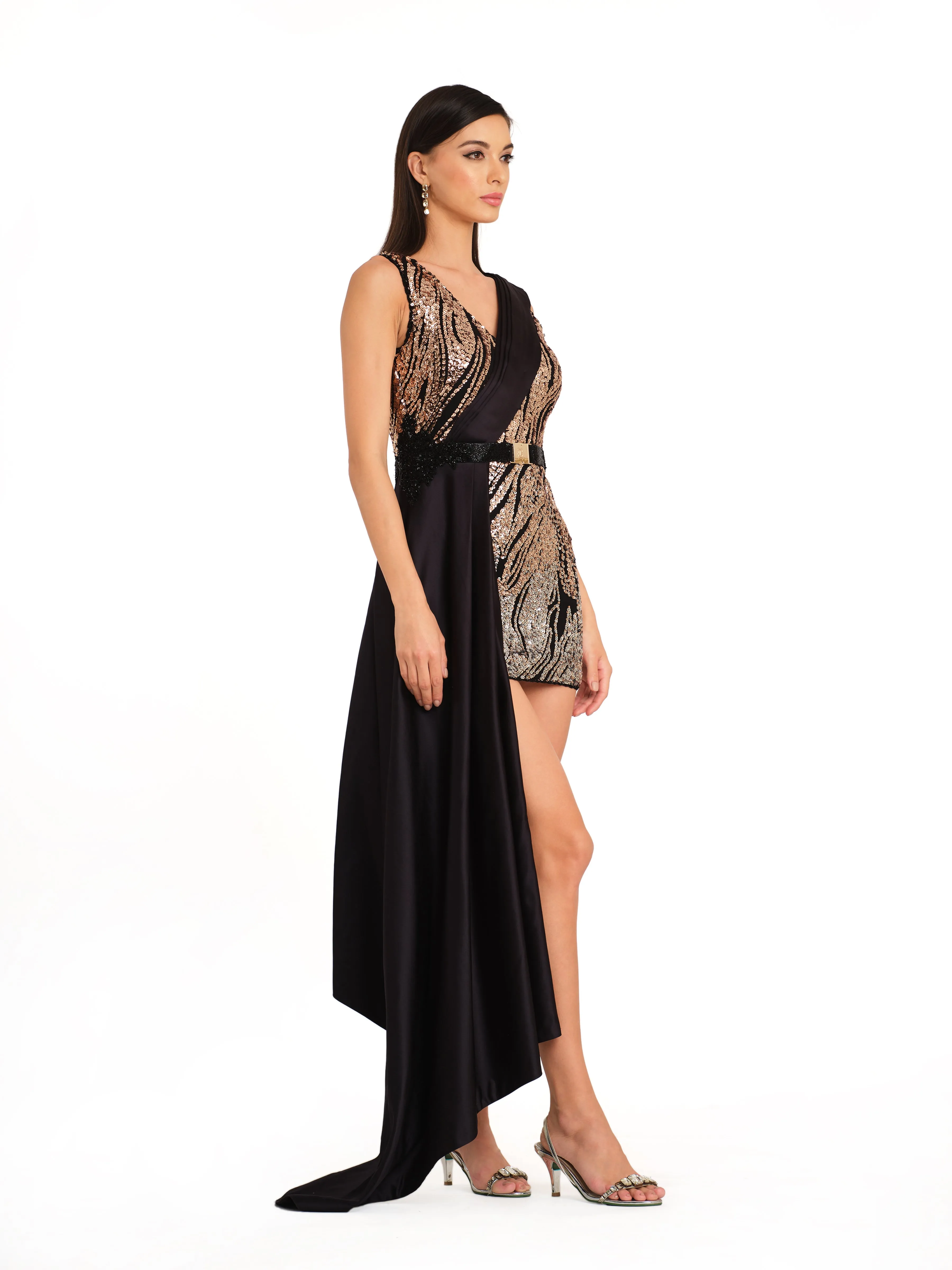 Short Sequin Dress with Side Drape