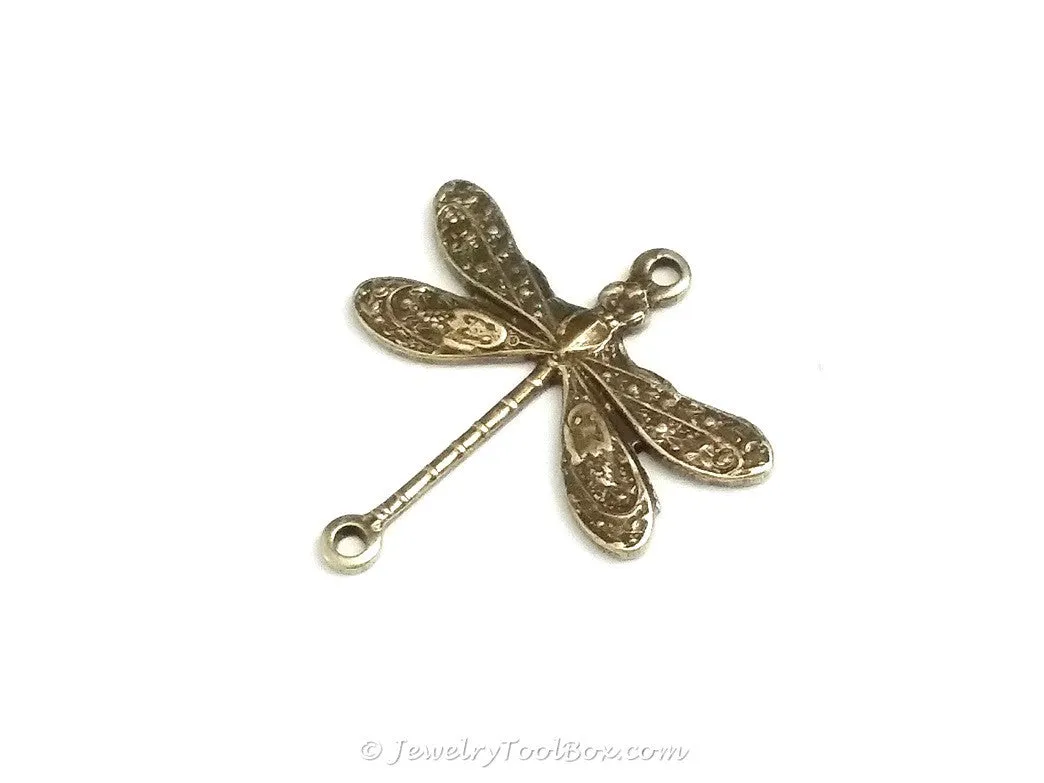 Small Antique Brass Dragonfly Connector Charm, 2 Loop, Lot Size 10, #02B