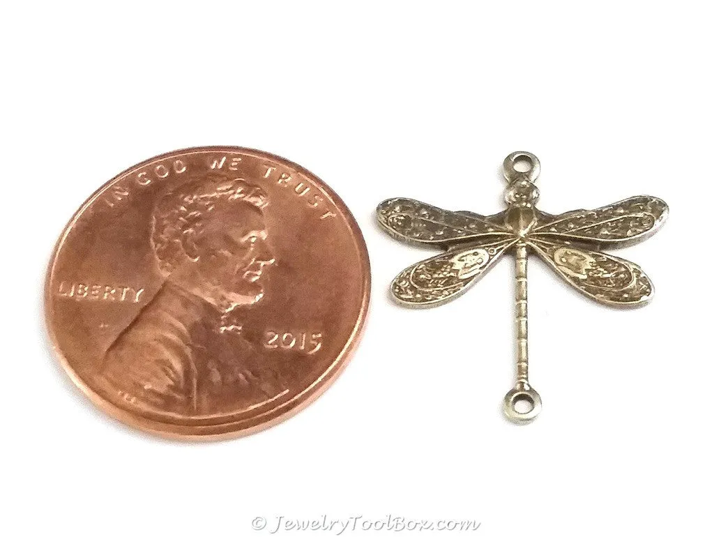 Small Antique Brass Dragonfly Connector Charm, 2 Loop, Lot Size 10, #02B