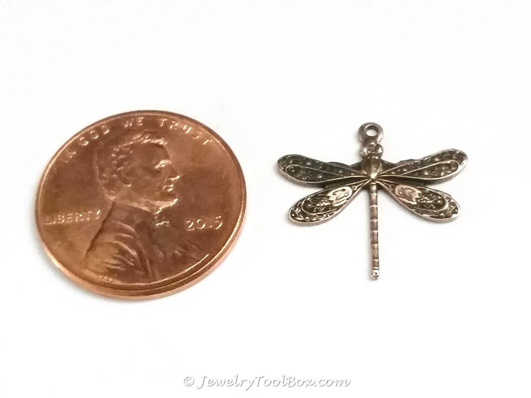 Small Antique Copper Dragonfly Charm, 1 Loop, Lot Size 10, #01C