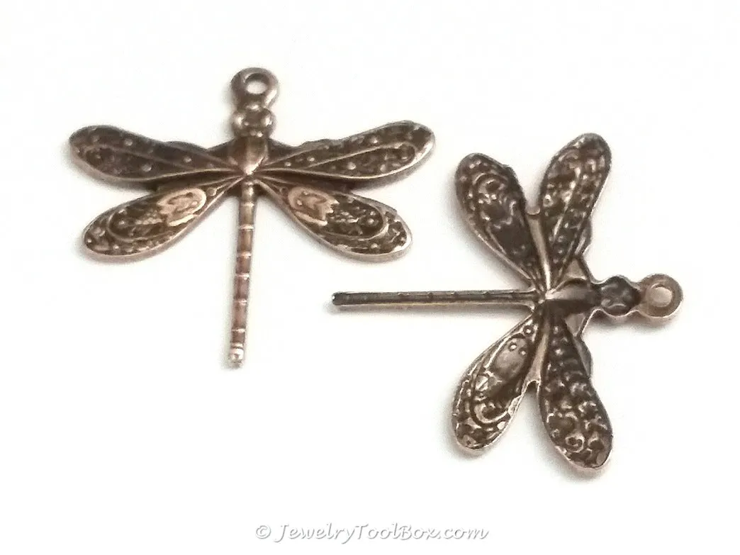 Small Antique Copper Dragonfly Charm, 1 Loop, Lot Size 10, #01C