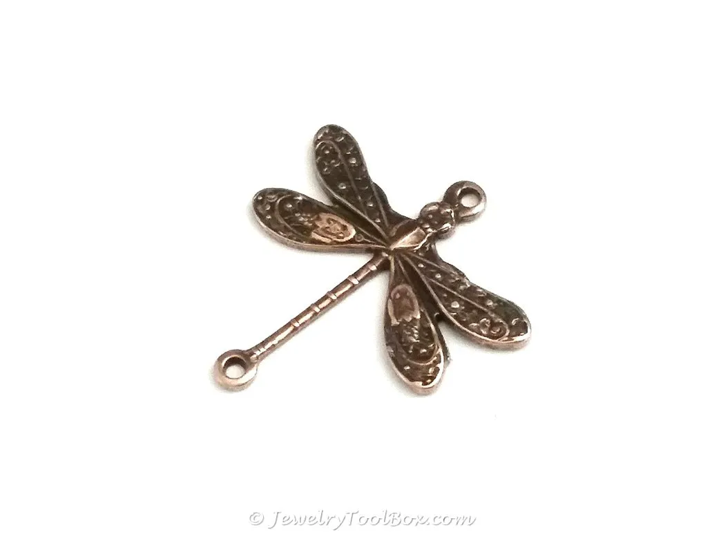 Small Antique Copper Dragonfly Connector Charm, 2 Loop, Lot Size 10, #02C