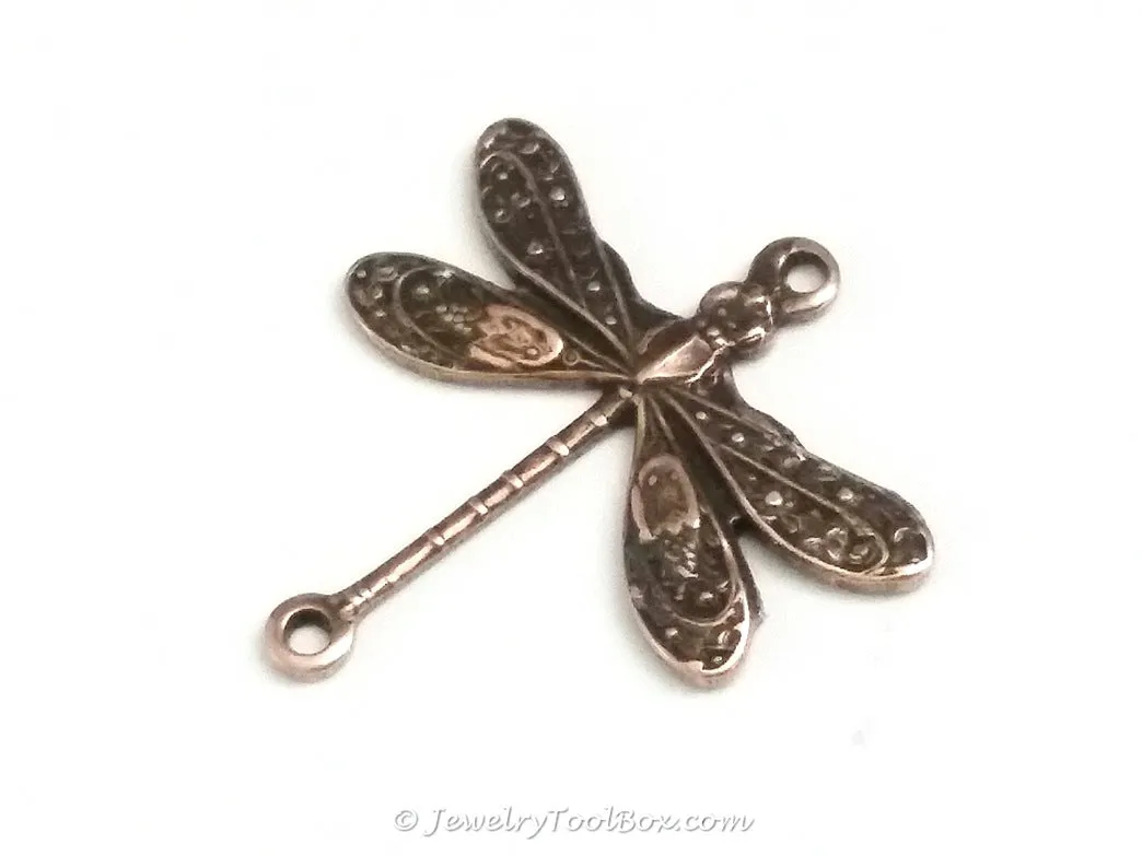 Small Antique Copper Dragonfly Connector Charm, 2 Loop, Lot Size 10, #02C