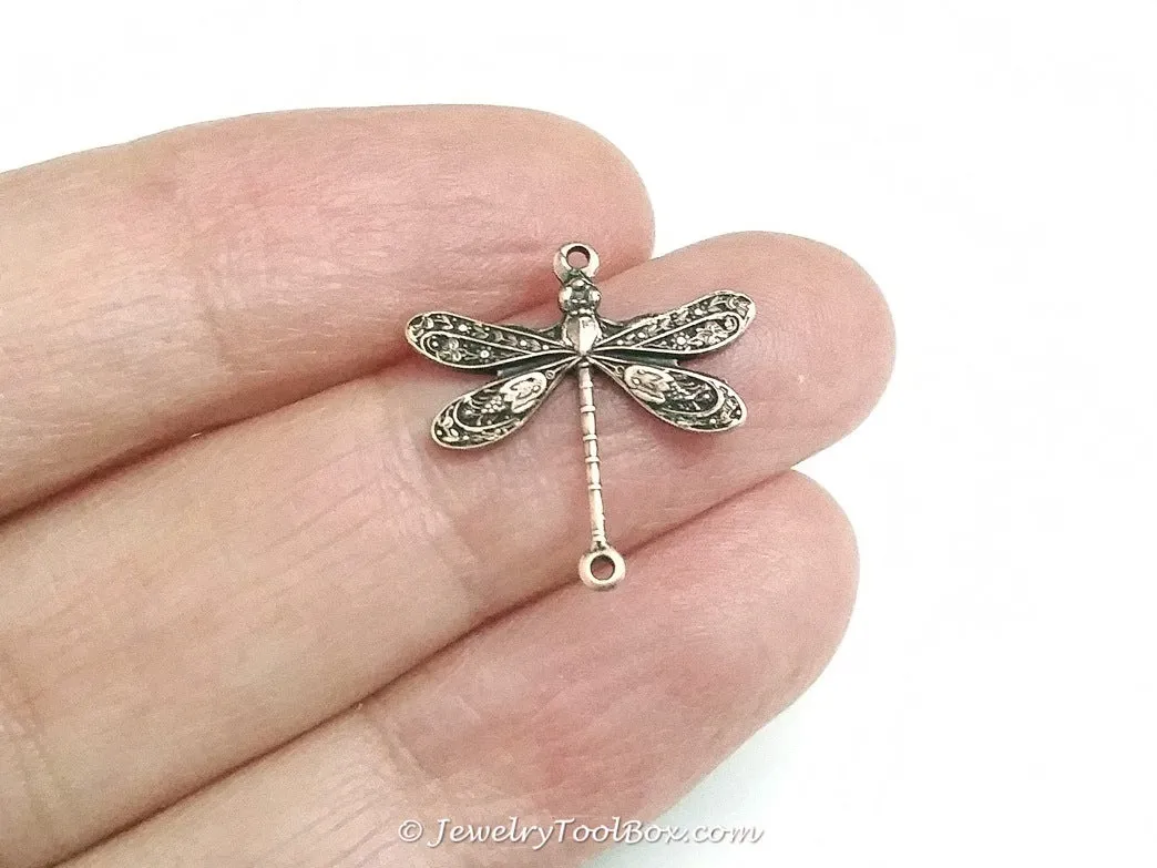 Small Antique Copper Dragonfly Connector Charm, 2 Loop, Lot Size 10, #02C