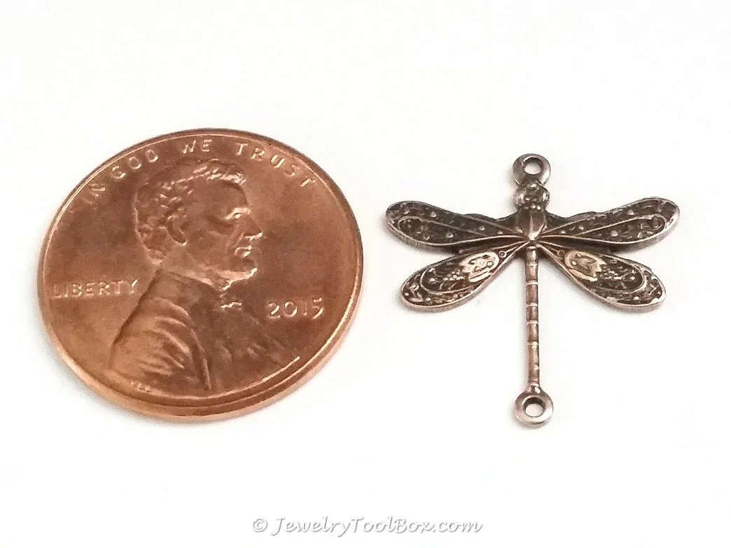 Small Antique Copper Dragonfly Connector Charm, 2 Loop, Lot Size 10, #02C