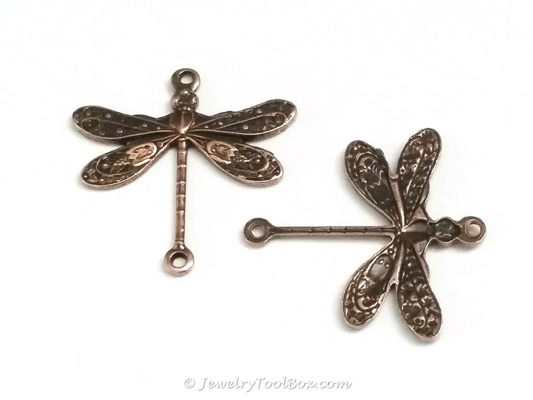 Small Antique Copper Dragonfly Connector Charm, 2 Loop, Lot Size 10, #02C