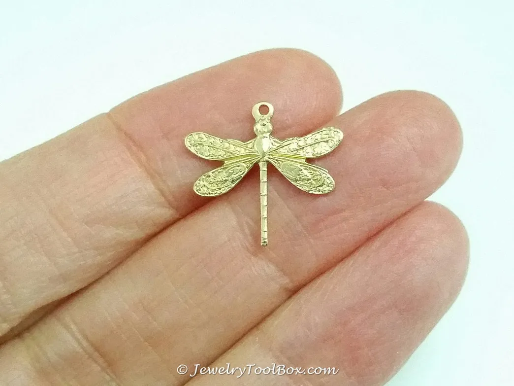 Small Dragonfly Charm, 1 Loop, Brass, Lot Size 10, #01R