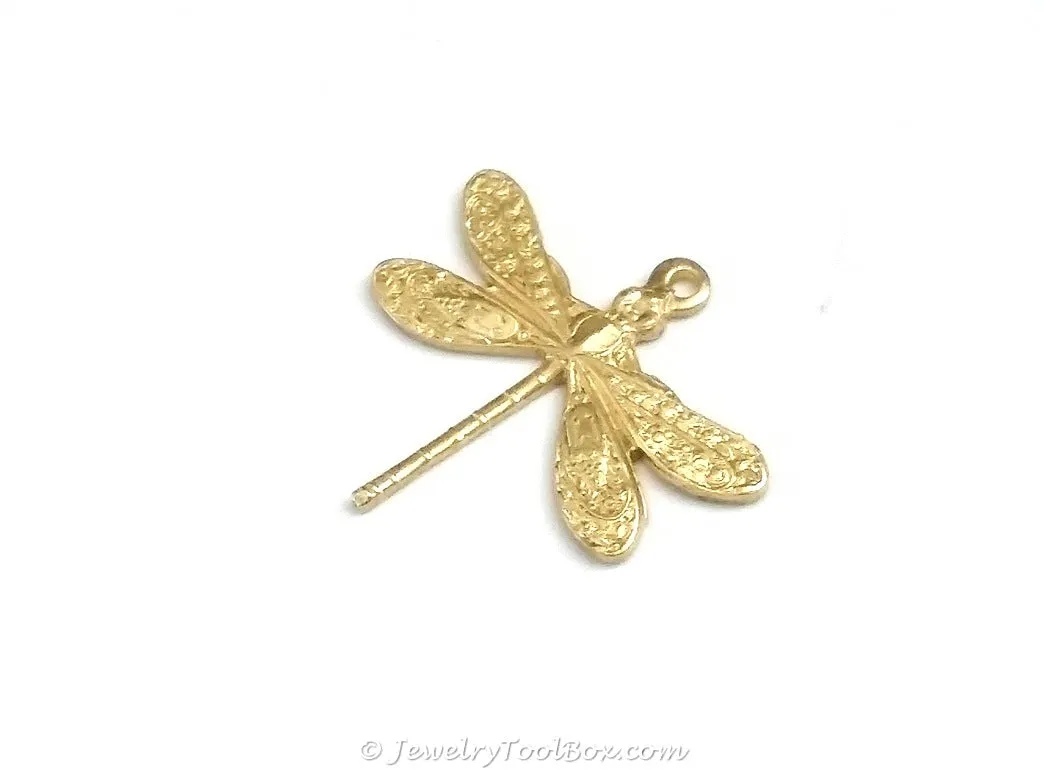 Small Dragonfly Charm, 1 Loop, Brass, Lot Size 10, #01R