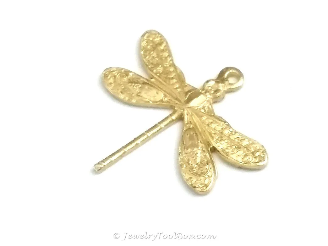 Small Dragonfly Charm, 1 Loop, Brass, Lot Size 10, #01R