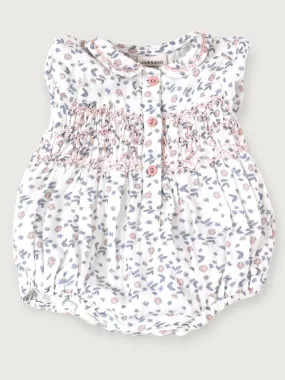 Sophia Floral Hand-Smocked Bubble Baby Romper (Organic)