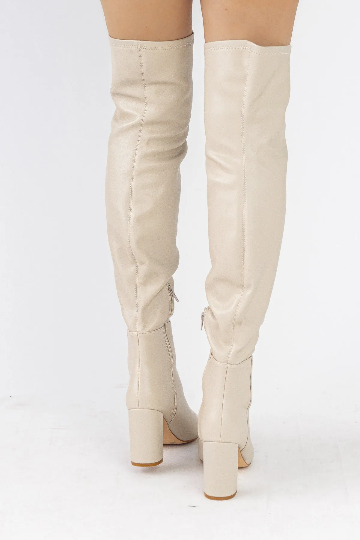 Strut On Through Cream Thigh High Boots - Final Sale