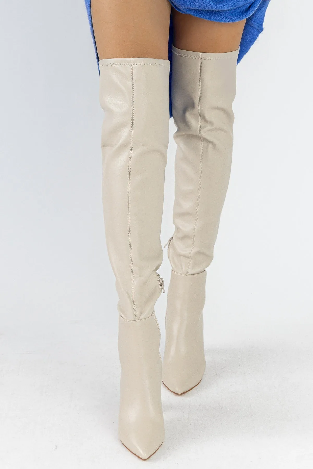 Strut On Through Cream Thigh High Boots - Final Sale