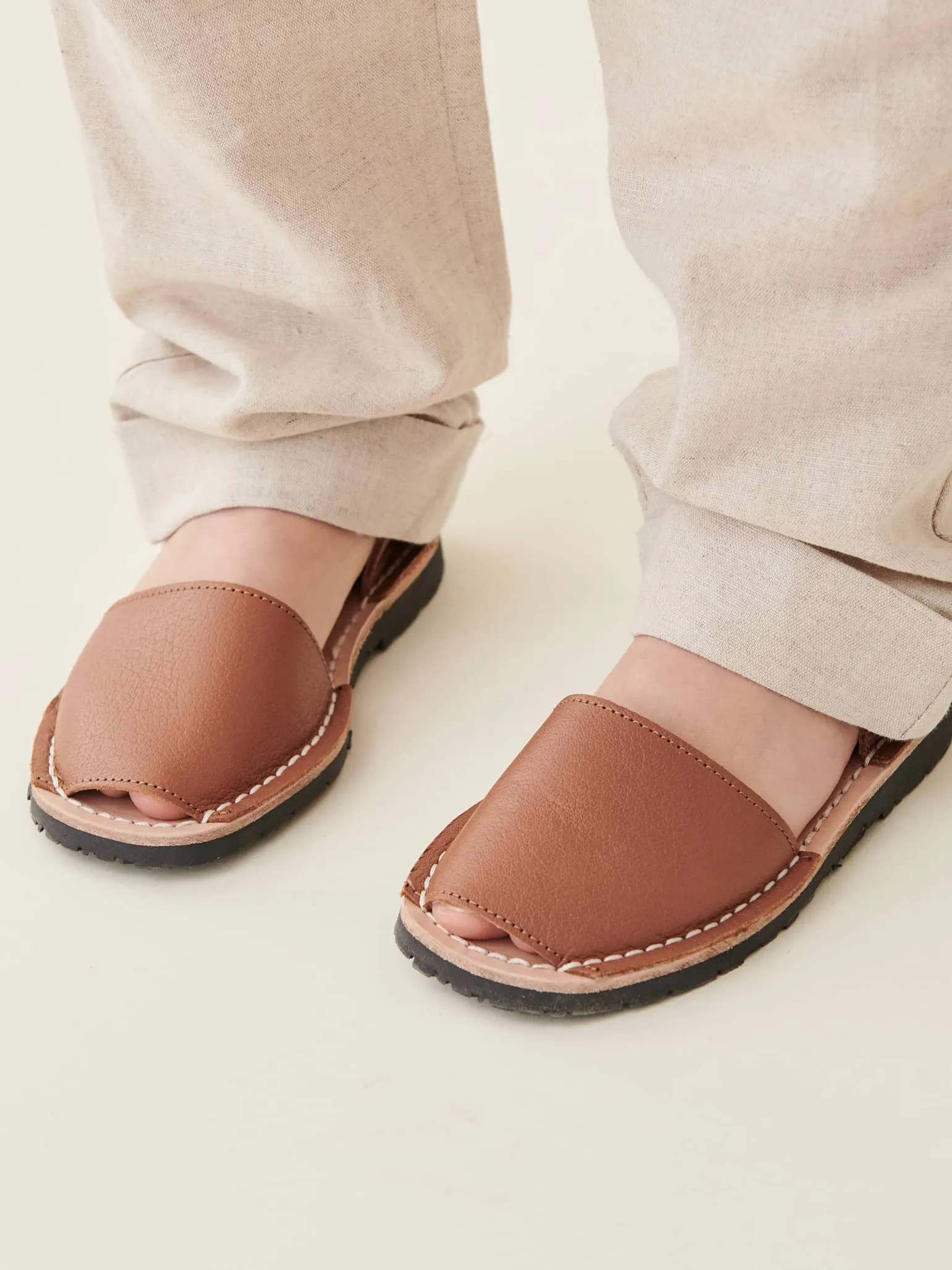 Tan Leather Avarca Leather Kids Sandals