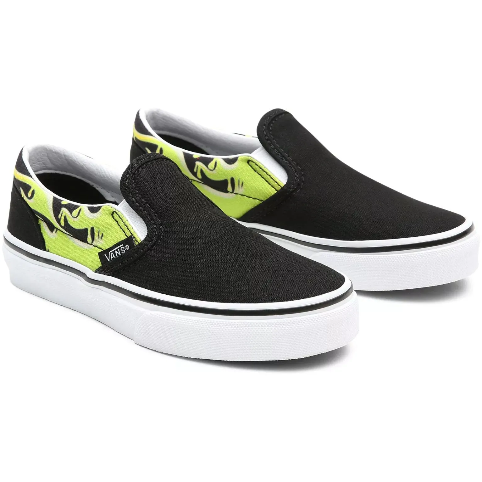 Vans Classic Slip-On Kids (Slime Flame) Skate Shoes - Black/True White