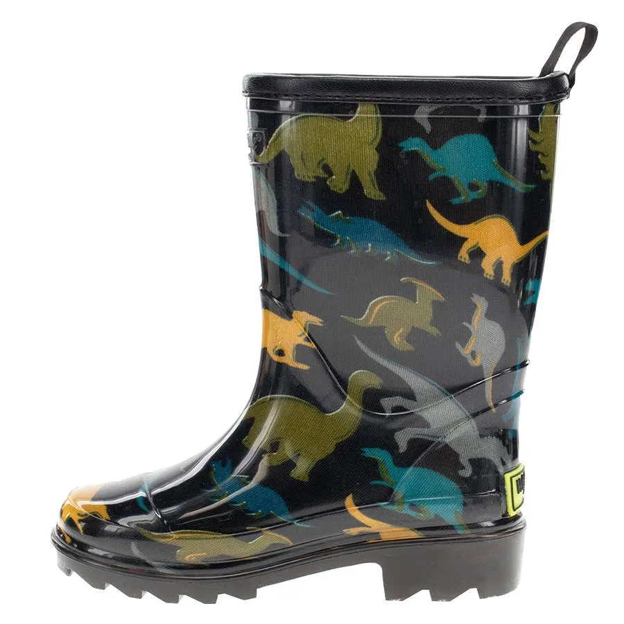 Western Chief Boy's Dino Dimension Faux Fur Rain Boots - Black