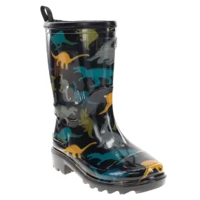 Western Chief Boy's Dino Dimension Faux Fur Rain Boots - Black