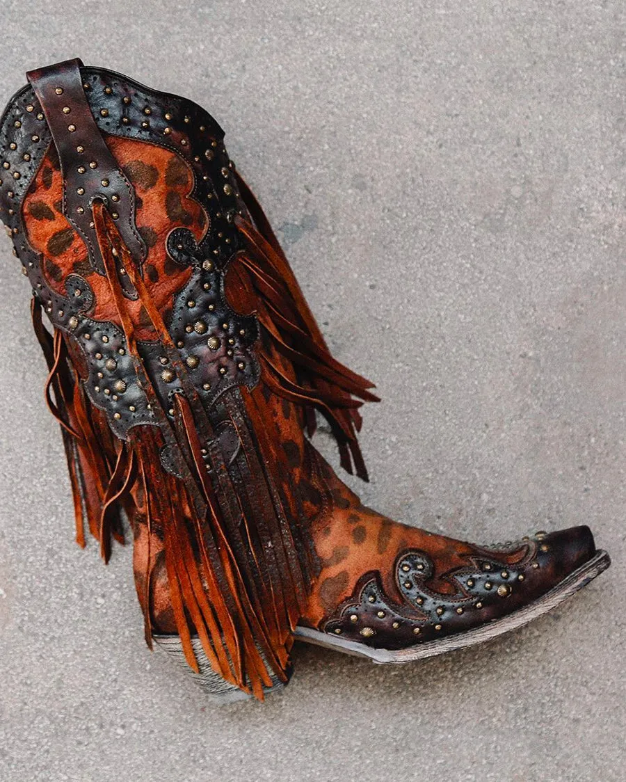 Women's Cheetah and Fringe Western Boots