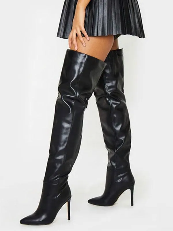 Womens thigh high Boots Black Pointed Toe 4.5