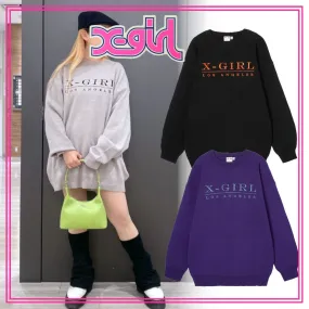 X-girl  |Crew Neck Casual Style Long Sleeves Plain Logo