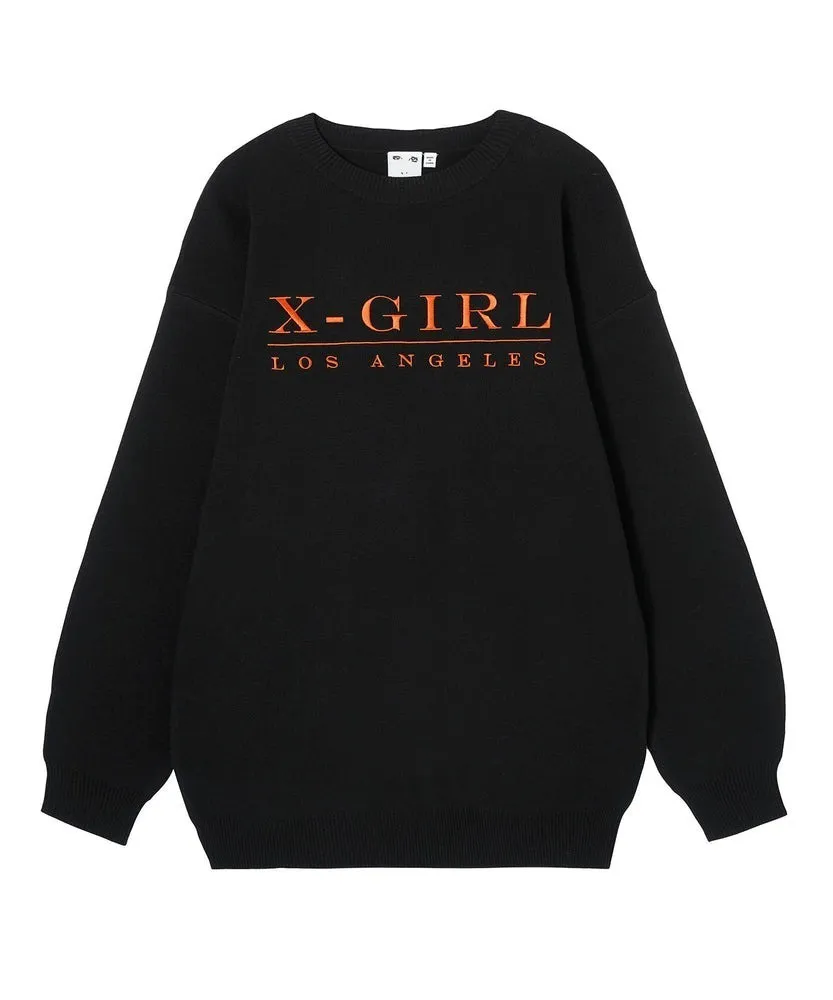 X-girl  |Crew Neck Casual Style Long Sleeves Plain Logo